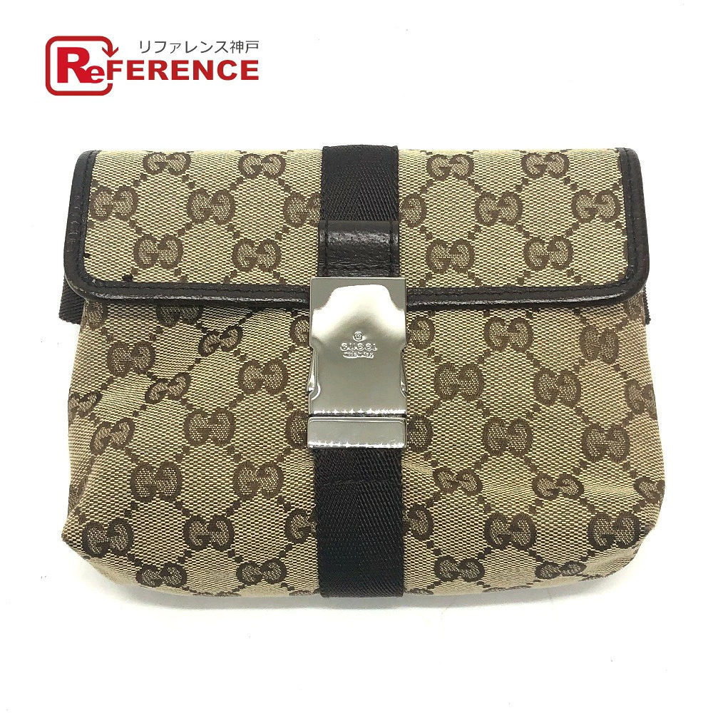 Gucci GG Body Bag Waist Pouch Clutch Belt Canvas Beige Brown